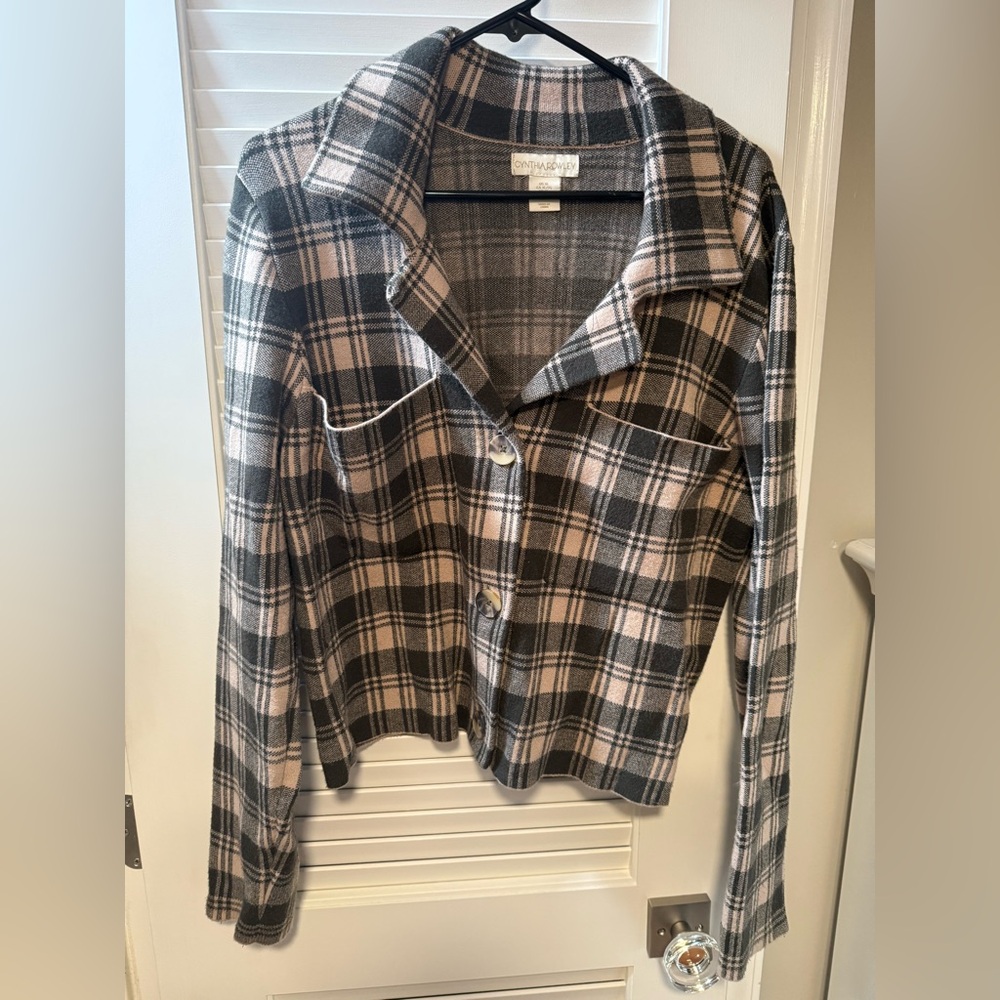 Cynthia Rowley Green and Cream Plaid Sweater